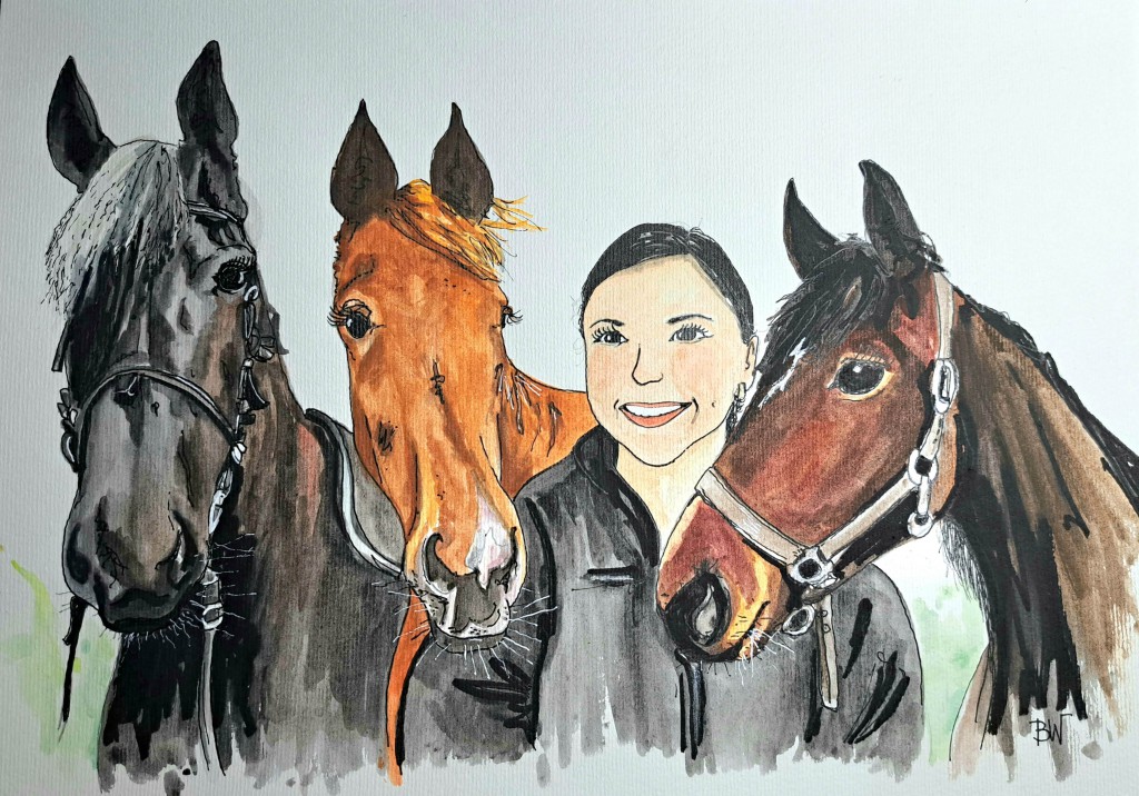 3 paarden en portret